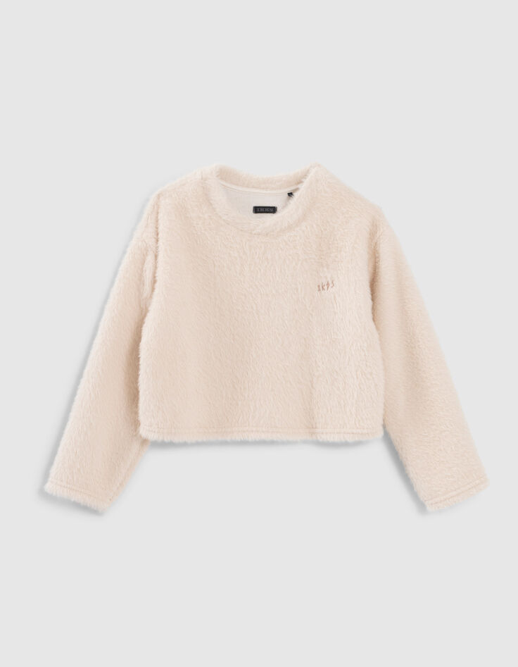 Cremewei&szlig;es M&auml;dchen-Sweatshirt aus Flauschstrick-1