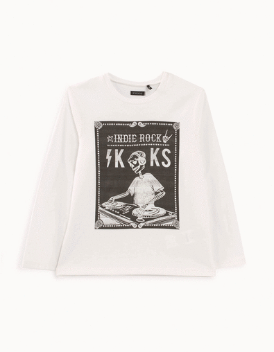 Boys' off-white glow-in-the-dark DJ-skeleton T-shirt - IKKS
