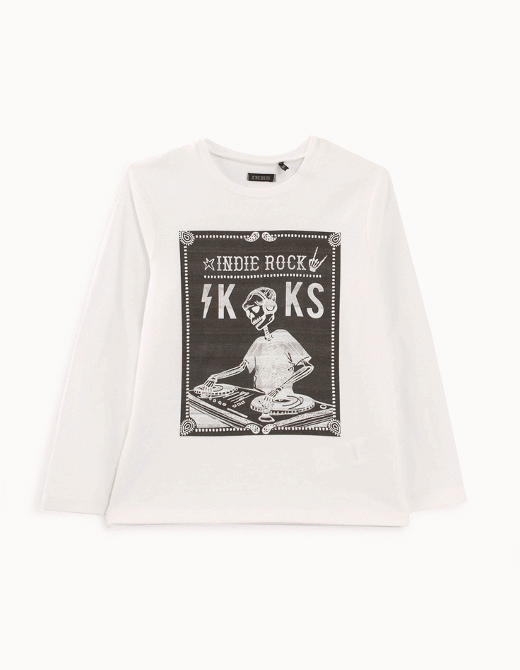 Boys' off-white glow-in-the-dark DJ-skeleton T-shirt-1