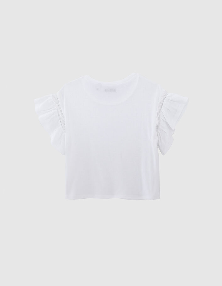 Girls' white pointelle knit T-shirt with heart motif - IKKS