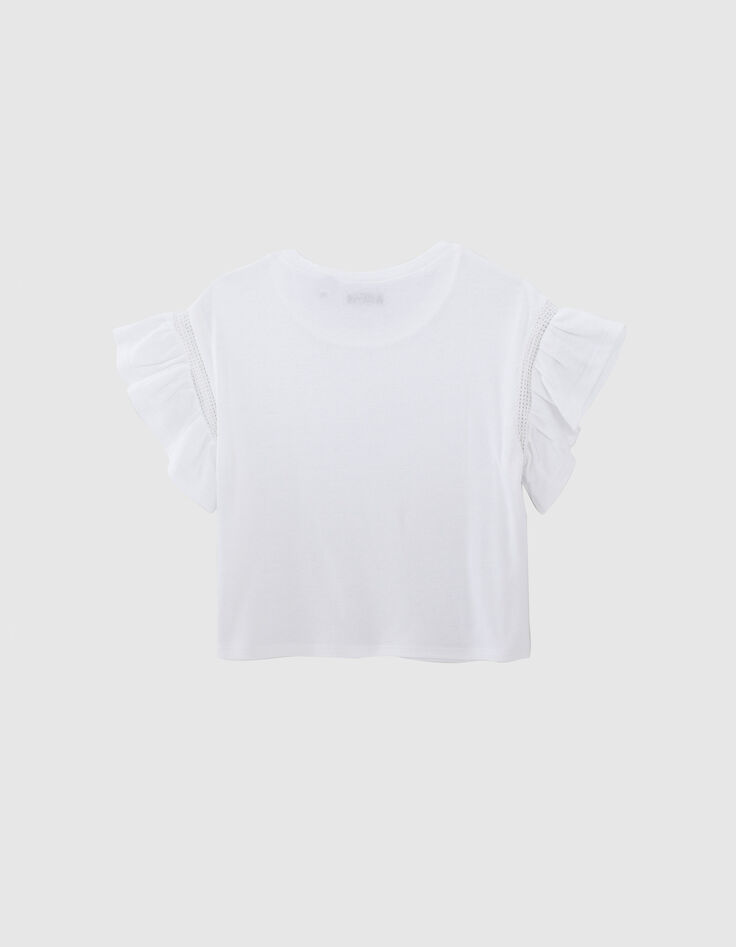 Weißes Mädchen-T-Shirt aus Pointelle-Strick mit Herzmotiv-3
