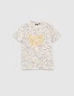 Ecru T-shirt biokatoen all-over lijntekeningen jongens-1