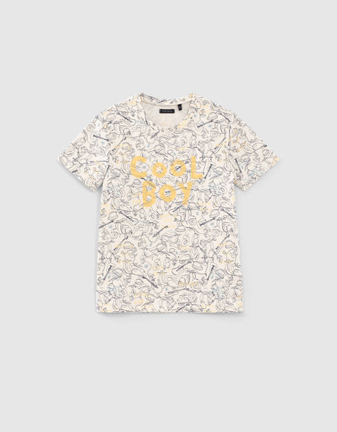 Ecru T-shirt biokatoen all-over lijntekeningen jongens