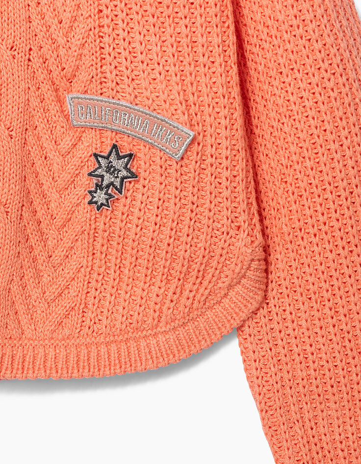 Pull pêche avec broderies fille-4 Pull pêche avec broderies fille-4