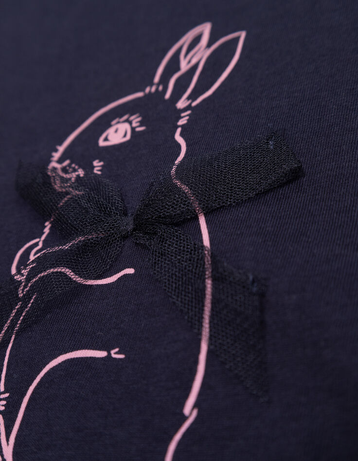 Marineblaues Mädchen-T-Shirt Biobaumwolle Hase Band 3D-8 Marineblaues Mädchen-T-Shirt Biobaumwolle Hase Band 3D-8
