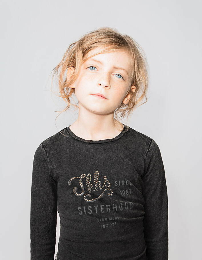 Girls’ grey marl studded slogan T-shirt - IKKS