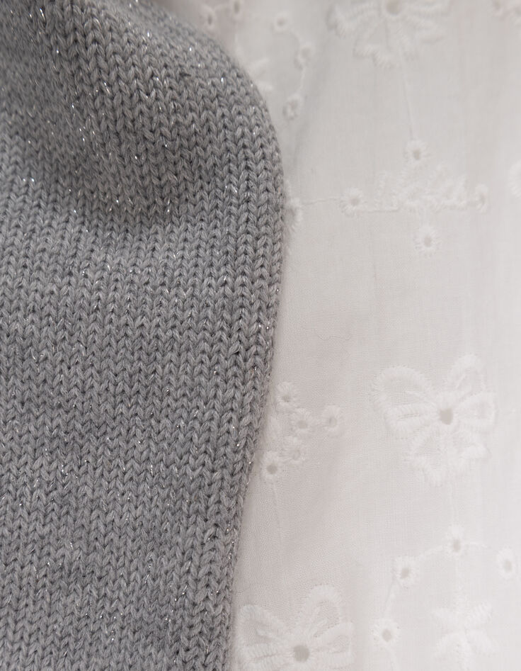 Grauer Mädchenstrickpullover Mischgewebe Popeline-Stick-6