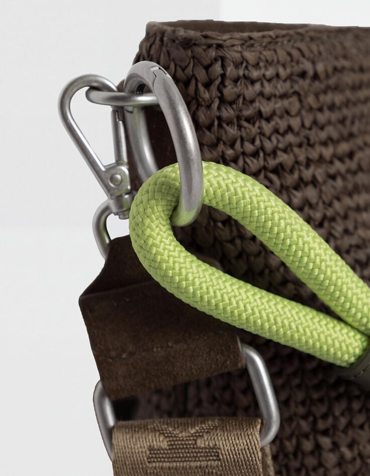 Emmerbag met dubbele handvatten in kaki raffia, gevlochten voor Dames-4