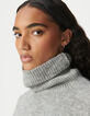 Grauer Rollkragenpullover für Damen mit Lurex-Rippung-6