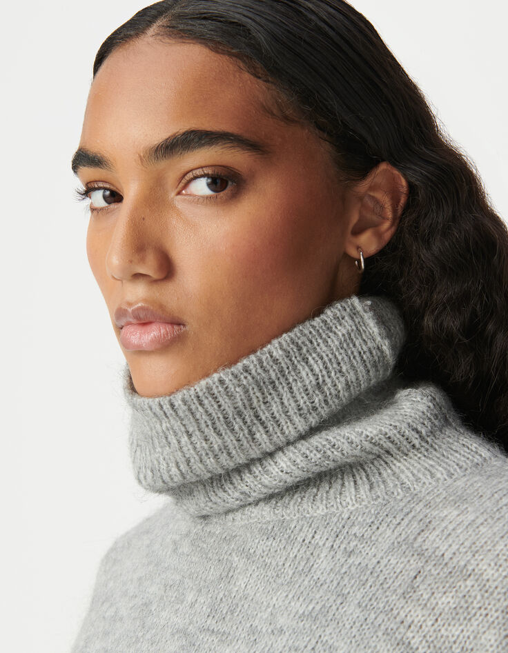 Grauer Rollkragenpullover für Damen mit Lurex-Rippung-6