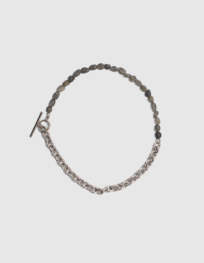 Collier rock argent mix chaines labradorite femme-2