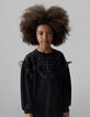 Girls’ black embroidered velvet dress with tulle ruffles-3