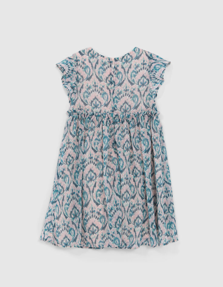 Pink pastel ikat print dress for girls-3