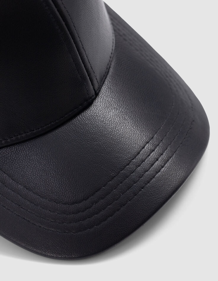 Gorra de mujer de piel lisa negra-4