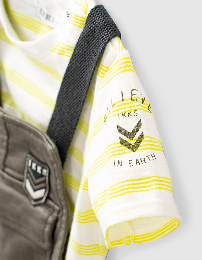 Baby boys' khaki dungarees&striped organic T-shirt outfit    - IKKS