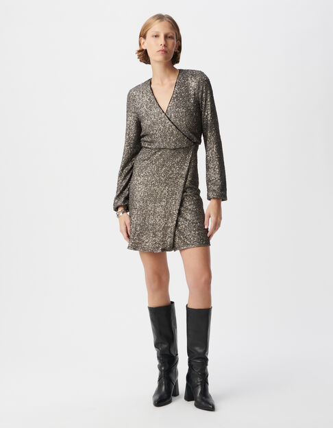 Vestido bordado de lentejuelas gris metalizado para mujer - IKKS