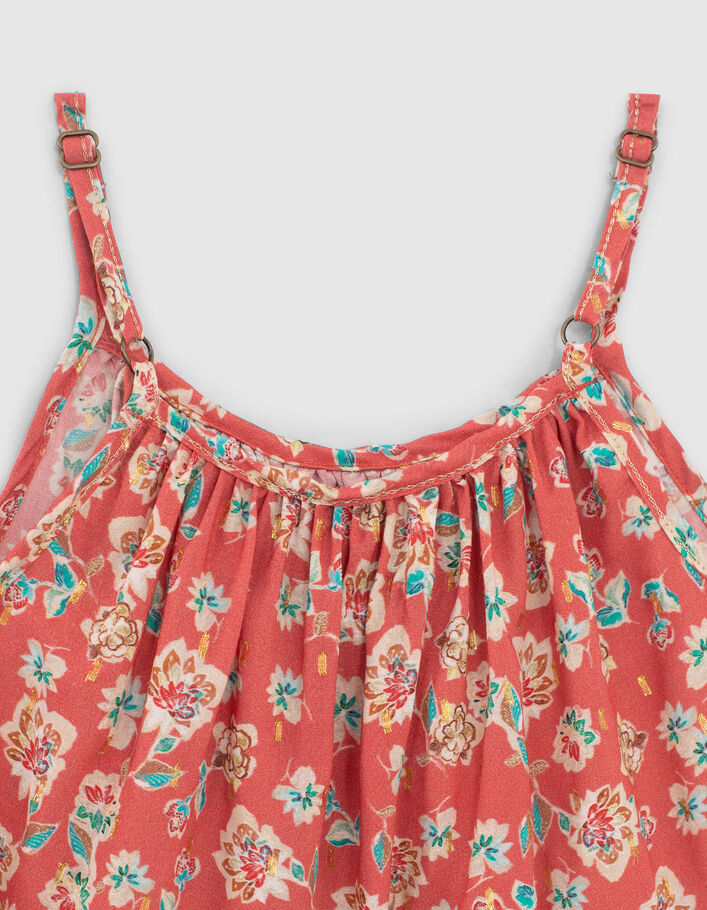 Girls’ coral strappy top with flower print - IKKS