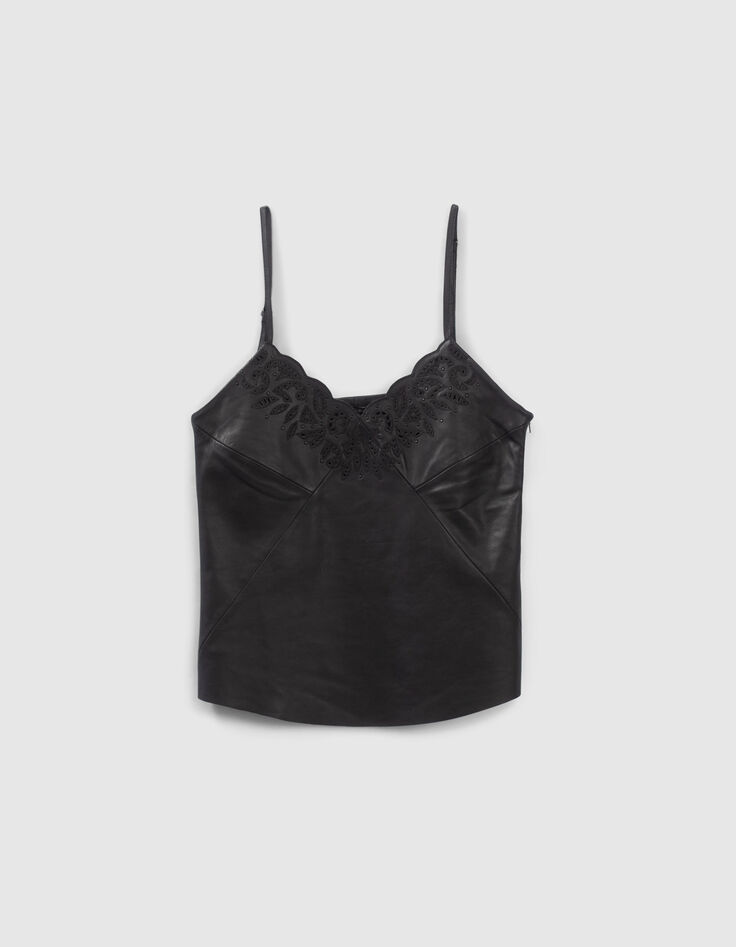 Top fines bretelles noir en cuir brodé Femme-6