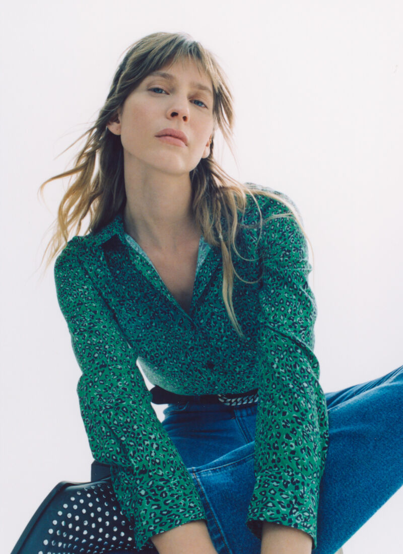 Groene hemdblouse luipaardprint Dames