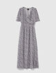 Robe longue &eacute;crue imprim&eacute; fleurs parme fille-3