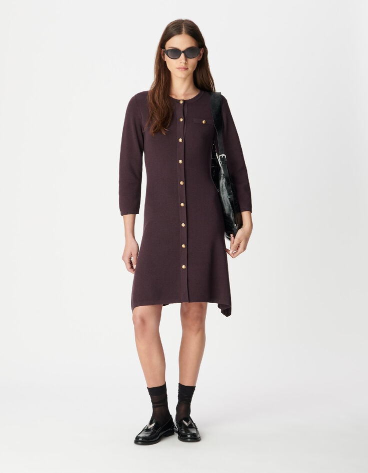 Robe bordeaux tricot boutonn&eacute;e Femme-2