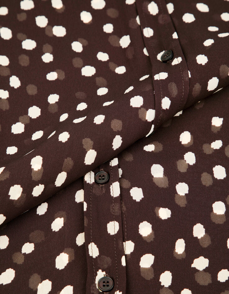 Chemise marron fluide voile imprim&eacute; pois Femme-9