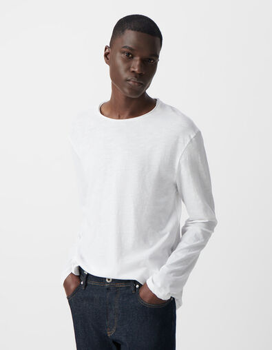 T-shirt L'Essentiel blanc col rond à manches longues Homme - IKKS