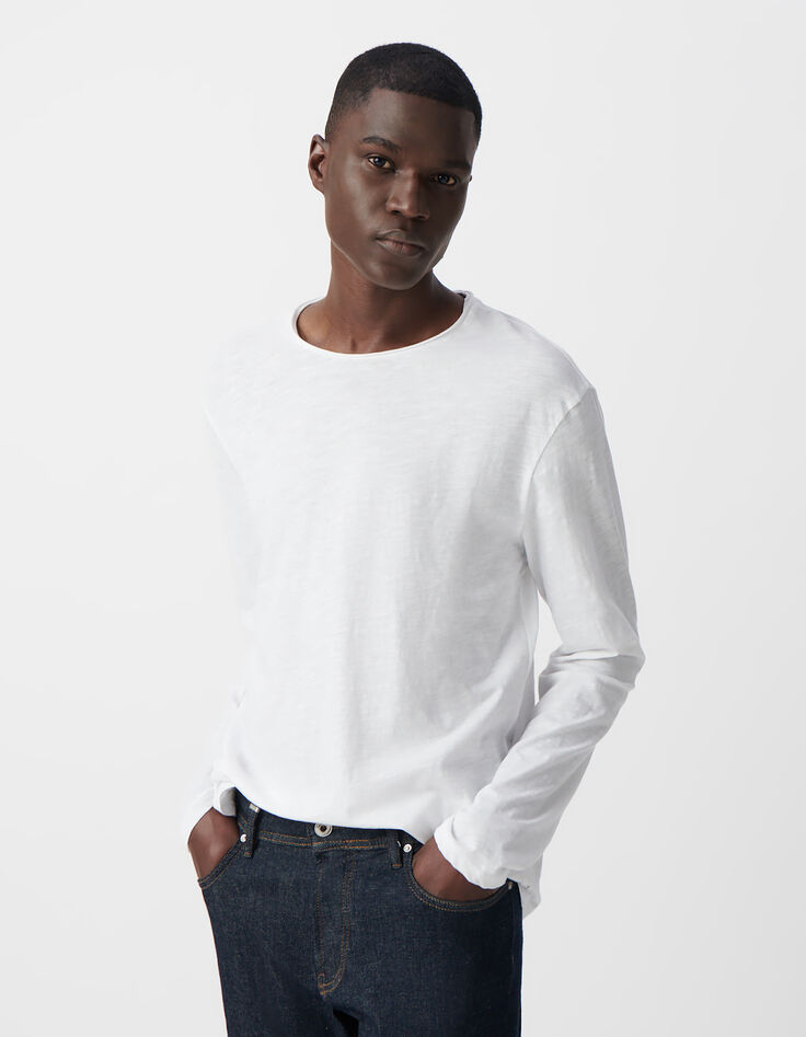 Wit T-shirt De Essential ronde hals lange mouwen Heren-2