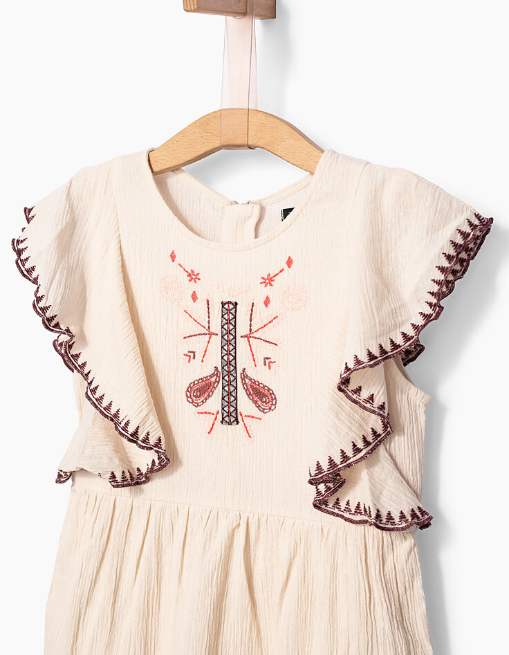 Vestido beige claro bordado niña-4