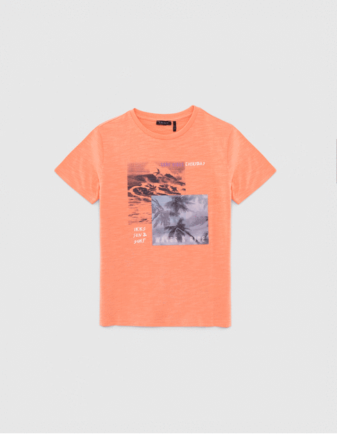 Boys’ neon orange organic cotton T-shirt, lenticular image - IKKS