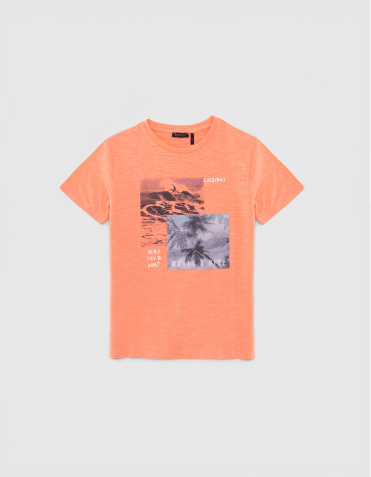 Camiseta naranja fluo algodón diseño lenticular niño-5
