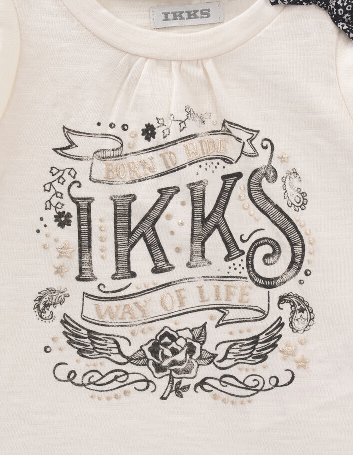 Ecru T-shirt biokatoen opdruk kat-rider babymeisjes - IKKS