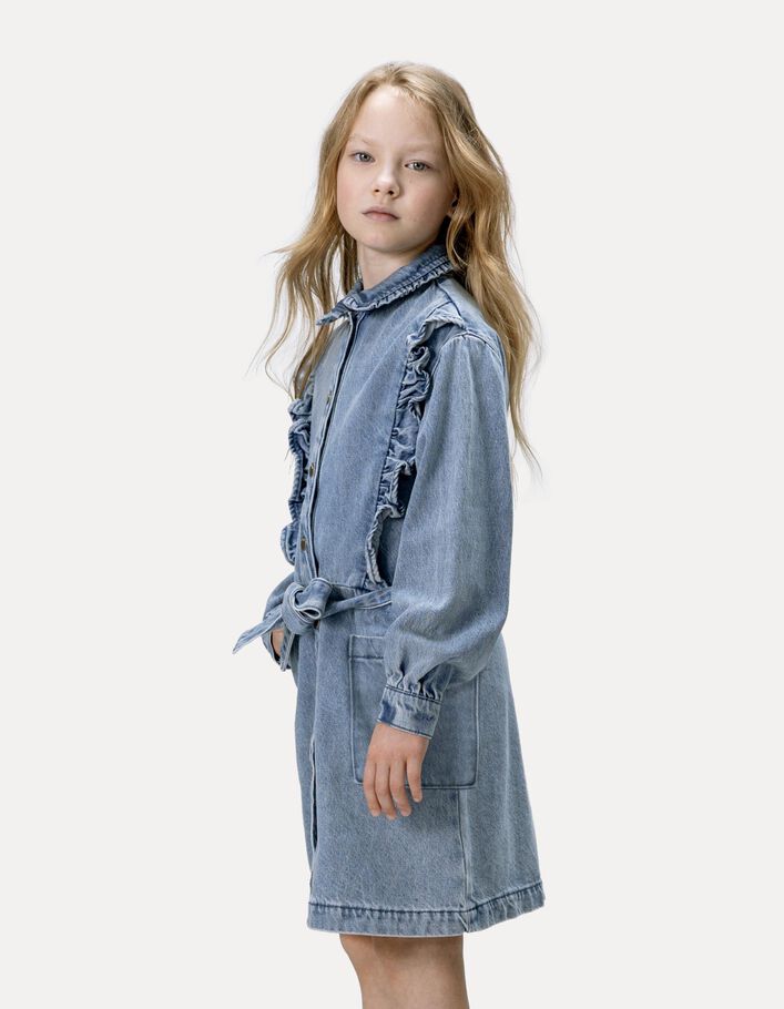 Kids Robe Enfant Ikks Robe En Jean Bleu Ceinturée Détails Volants