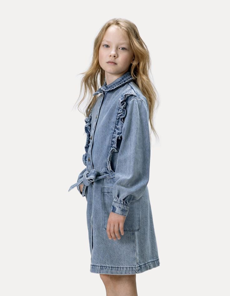 Vestido vaquero azul cinturón volantes niña-1 Vestido vaquero azul cinturón volantes niña-1