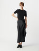 Asymmetrischer Damen-Kurzarmpullover aus Strick mit Knopfleiste, schwarz-1