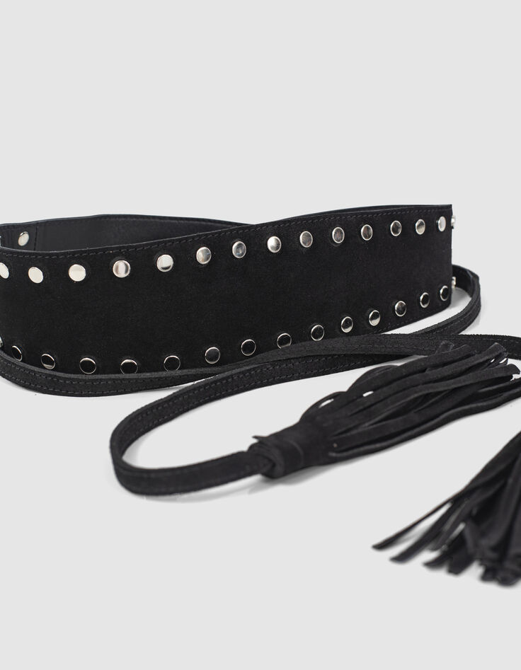 Women’s black studded suede wide belt-2