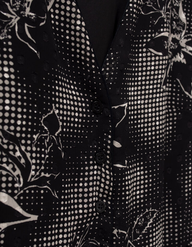 Women’s black long dress with ecru dandy flower print-3