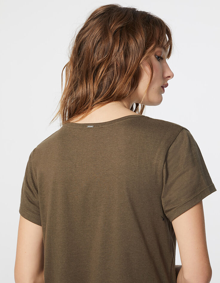 Damen-T-Shirt aus Baumwollmodal mit Totenkopf und Perlen-5