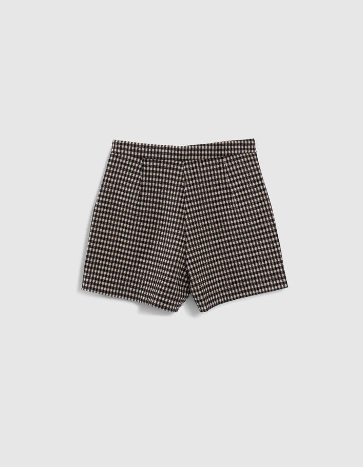 Girls’ black and beige houndstooth motif shorts-4