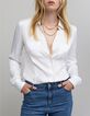 Off-white gekreukt damesoverhemd met metallic bies-5