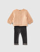 Ensemble sweat rose poudré et leggings gris bébé fille-3