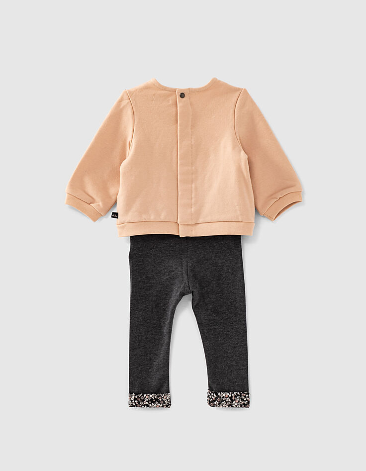 Ensemble sweat rose poudré et leggings gris bébé fille-3