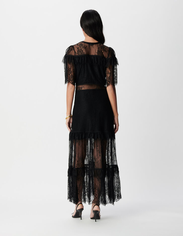 Women's black lace sheer maxi dress-2