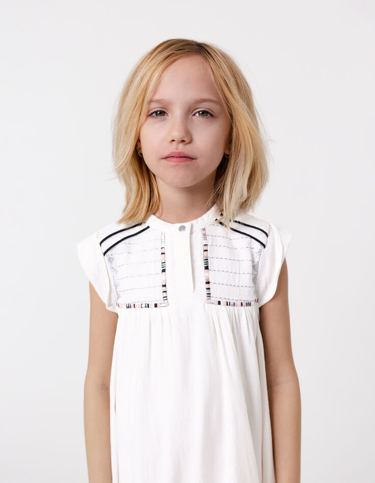 Robe écrue jacquard plastron brodé fille-8