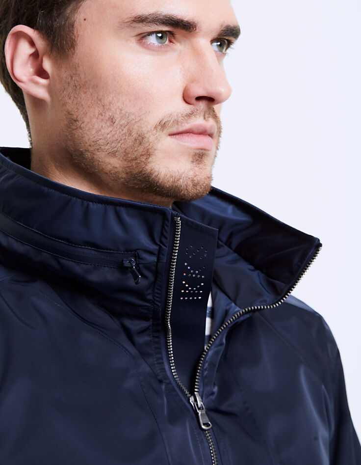 Men's navy nylon mid-length jacket-4 Men's navy nylon mid-length jacket-4