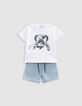 Set blaue Bermuda und weißes T-Shirt, Babyjungen-2