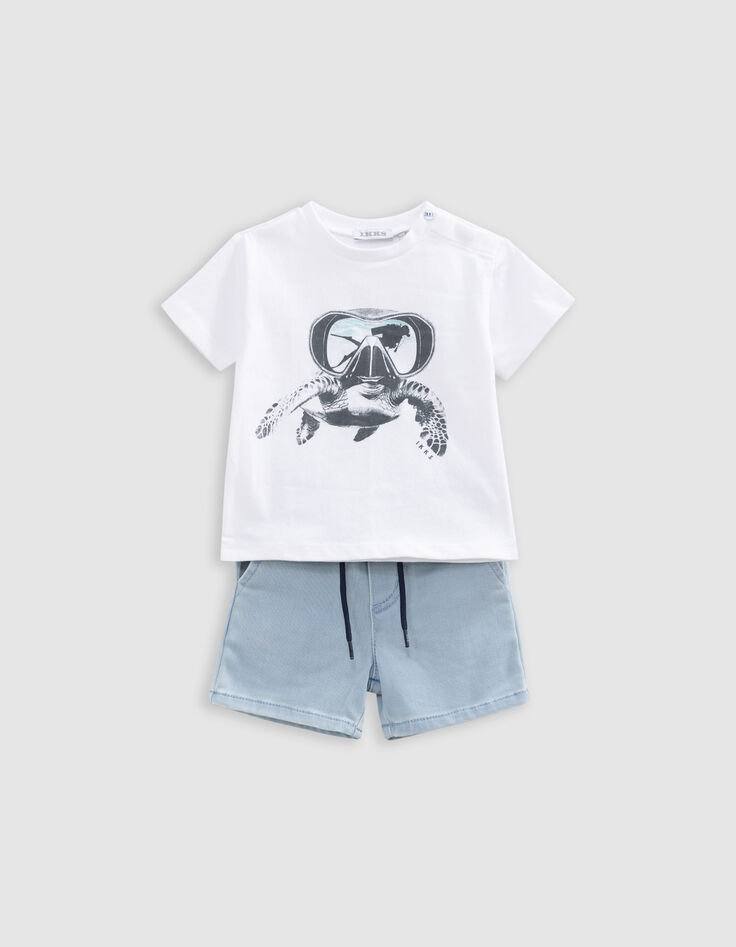 Set blaue Bermuda und weißes T-Shirt, Babyjungen-2