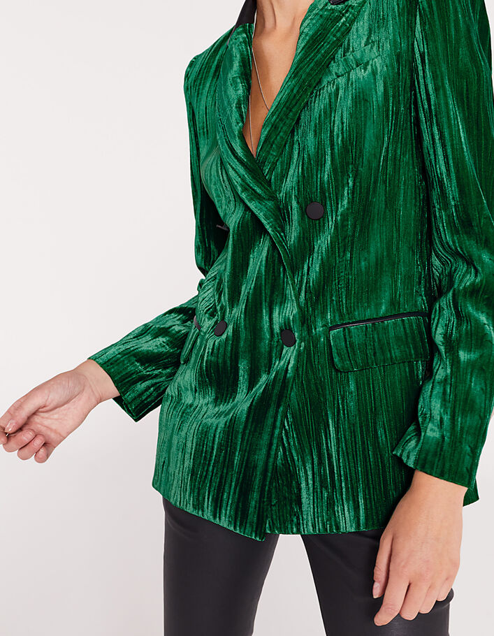 Women’s green crushed velvet jacket with coated collar - IKKS