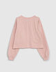 Tee-shirt rose poudr&eacute; &agrave; message fille-3