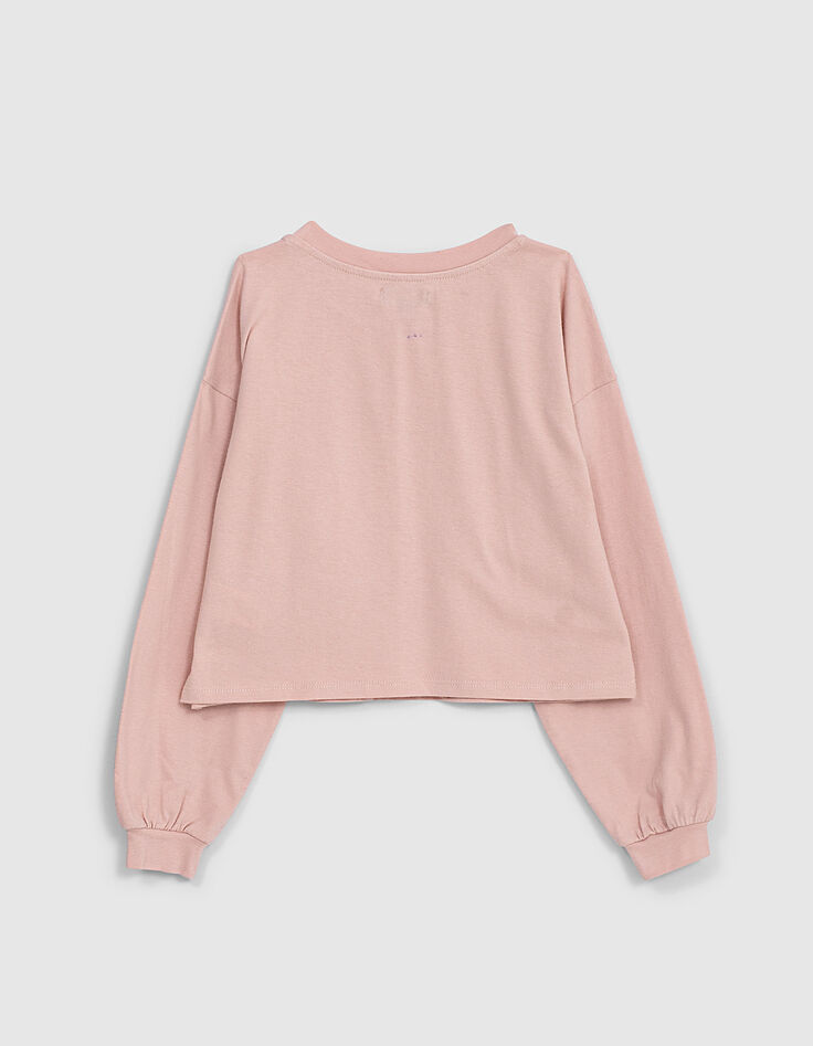 Tee-shirt rose poudr&eacute; &agrave; message fille-3